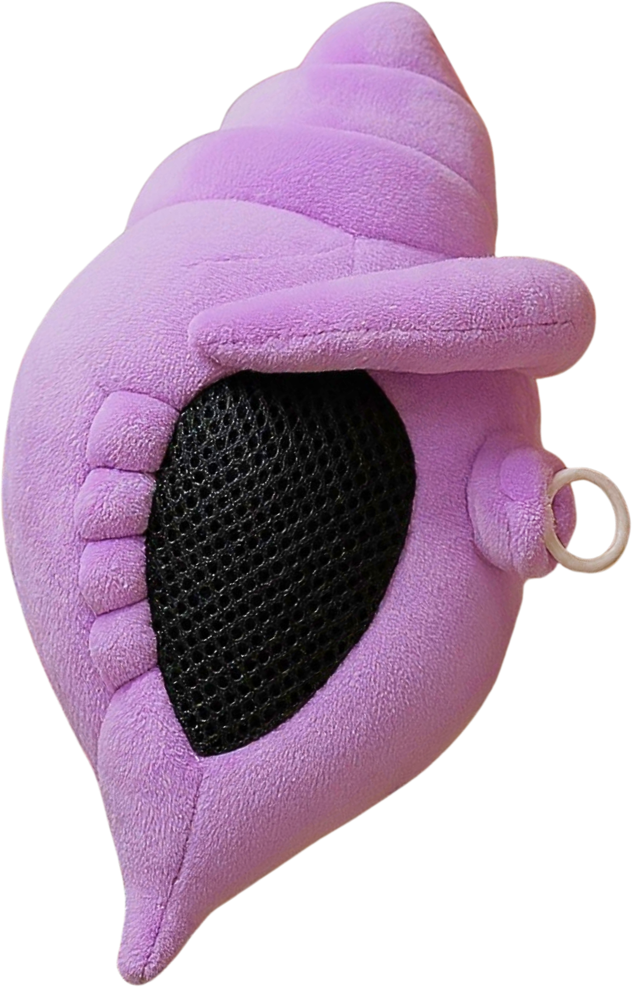 Magic Conch Shell plush toy in purple with pull-string and carabiner ring — pull the string and she speaks